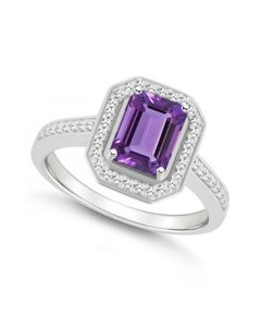 Amethyst (1-3/5 ct. t.w.) and Diamond (1/5 ct. t.w.) Halo Ring in Sterling Silver