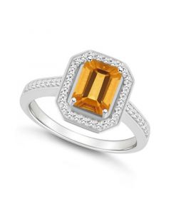 Citrine (1-3/5 ct. t.w.) and Diamond (1/5 ct. t.w.) Halo Ring in Sterling Silver