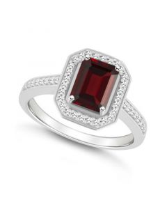 Garnet (1-9/10 ct. t.w.) and Diamond (1/5 ct. t.w.) Halo Ring in Sterling Silver