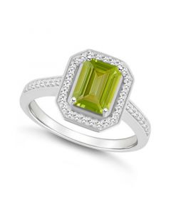 Peridot (1-2/3 ct. t.w.) and Diamond (1/5 ct. t.w.) Halo Ring in Sterling Silver