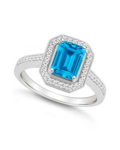 Blue Topaz (2 ct. t.w.) and Diamond (1/5 ct. t.w.) Halo Ring in Sterling Silver