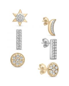 Diamond Moon & Star, Bar & Circle Earring Set (1/4 ct. t.w.) in 10k White & Yellow Gold