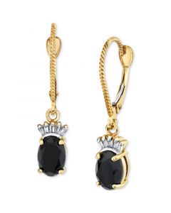 Onyx & Diamond (1/10 ct. t.w.) Leverback Drop Earrings in 14k Gold