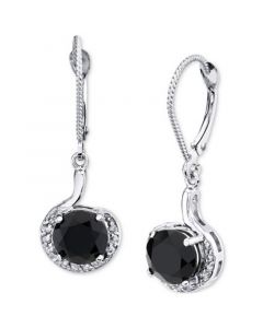 Onyx & Diamond (1/6 ct. t.w.) Leverback Drop Earrings in 14k White Gold