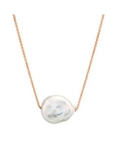 Cultured Natural Color Baroque Freshwater Pearl (12-14mm) 18" Pendant Necklace in 14k Rose Gold