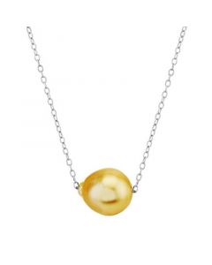 Cultured Golden South Sea Baroque Pearl (12mm) 18" Pendant Necklace in Sterling Silver