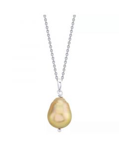 Cultured Golden South Sea Baroque Pearl (8 - 11mm) 18" Pendant Necklace in Sterling Silver (Also in Cultured Tahitian Baroque Pearl)