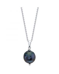 Cultured Tahitian Baroque Pearl (10mm) Solitaire 18" Pendant Necklace in Sterling Silver