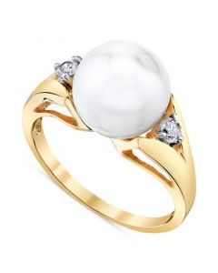 Cultured Freshwater Pearl (10mm) & Diamond (1/8 ct. t.w.) Ring in 14k Gold