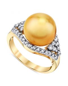 Cultured Golden South Sea Pearl (11mm) & Diamond (5/8 ct. t.w.) Ring in 14k Gold