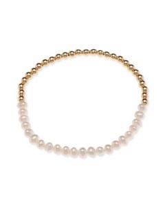 Cultured Freshwater Pearl (4-1/2 - 5mm) & Polished Bead Half & Half Stretch Bracelet in 18k Gold-Plated Sterling Silver