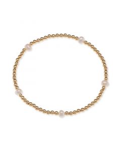 Cultured Freshwater Pearl (4-1/2 - 5mm) & Polished Bead Station Stretch Bracelet in 18k Gold-Plated Sterling Silver