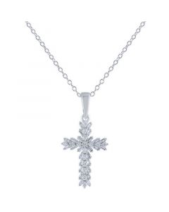 Diamond Baguette & Round Cross 18" Pendant Necklace (1/4 ct. t.w.) in 14k White Gold