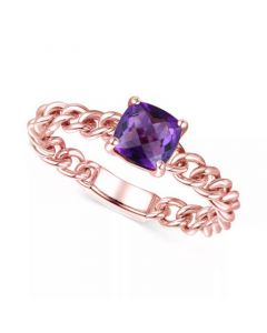 Amethyst Solitaire Chain Link Ring (7/8 ct. t.w.) in 14k Rose Gold-Plated Sterling Silver (Also in Blue Topaz, Emerald, Sapphire and Ruby)