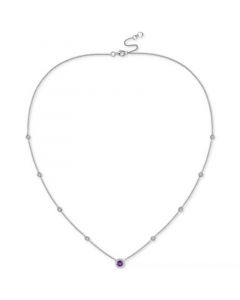 Amethyst (1/5 ct. t.w.) & Diamond (1/10 ct. t.w.) Halo Collar Necklace in Sterling Silver, 17" + 1" extender, (Also in Garnet, Citrine, Peridot, Blue Topaz, Emerald & Ruby)