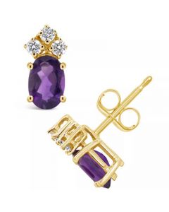 Amethyst (7/8 ct. t.w.) and Diamond (1/8 ct. t.w.) Stud Earrings in 14K Yellow Gold