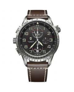 Swiss Army Men's Automatic Chronograph Airboss Mach 9 Brown Leather Strap Watch 45mm