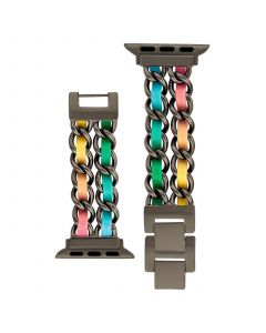 Women's Double Black Alloy Chain With Multi-Colored Faux Leather Polyurethane Insert Bracelet