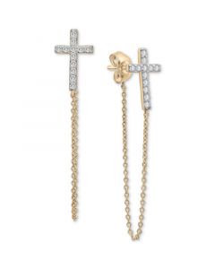 Diamond Cross Chain Front to Back Drop Earrings (1/4 ct. t.w.) in 10k Gold, Created for Macy's