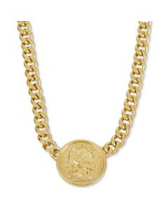 Coin Curb Link 18" Pendant Necklace in 14k Gold-Plated Sterling Silver