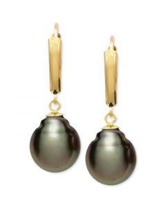 Tahitian Pearl (10mm) Leverback Earrings in 14k Gold