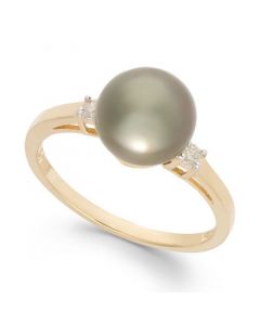 Tahitian Pearl (8mm) and Diamond Accent Ring in 14k Gold