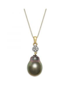 Baroque Tahitian Pearl (12 mm) and Diamond Accent Pendant Necklace in 14k Gold