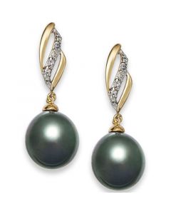 Tahitian Pearl (9 mm) with Diamond (1/10 ct. t.w.) Drop Earrings in 14k Gold