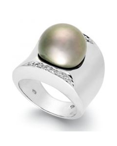 Tahitian Pearl (13mm) and Diamond (1/8 ct. t.w.) Ring in Sterling Silver