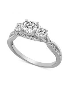 Diamond Three Stone Twist Shank Ring (1 ct. t.w.) in 14k White Gold