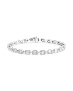 EFFY® Diamond Baguette & Round Cluster Tennis Bracelet (3-5/8 ct. t.w.) in 14k White Gold