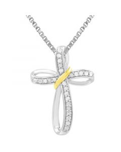 Diamond Cross 18" Pendant Necklace (1/4 ct. t.w.) in Sterling Silver & 14k Gold-Plate