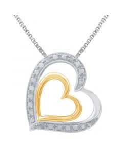 Diamond Double Heart 18" Pendant Necklace (1/4 ct. t.w.) in Sterling Silver & 14k Gold-Plate