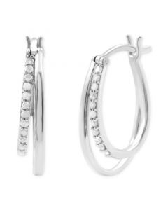 Diamond & Polished Double Oval Hoop Earrings (1/4 ct. t.w.) in Sterling Silver