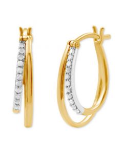 Diamond & Polished Double Oval Hoop Earrings (1/4 ct. t.w.) in Sterling Silver & 14k Gold-Plate