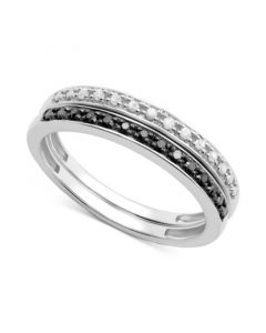 2-Pc Set Black Diamond (1/10 ct. t.w.) & White Diamond (1/10 ct. t.w.) Stack Rings in Sterling Silver