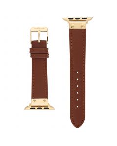 Women's Brown Genuine Leather Strap with Gold-Tone Alloy Accents