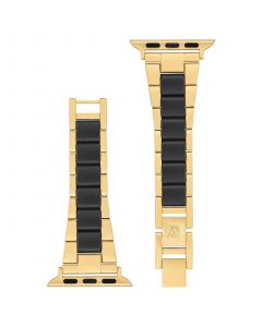 Women's Black Oceanworks Plastic and Brushed Gold-Tone Alloy Link Bracelet