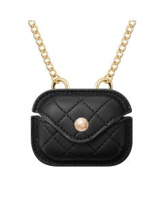 Women's Black Faux Leather Holder with Gold-Tone Alloy Chain