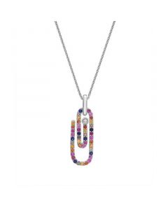 Citrine, Created Pink Sapphire, Amethyst, Created Blue Sapphire, Peridot and Created White Sapphire Clip Pendant Necklace in Sterling Silver