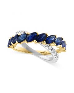 EFFY® Sapphire (2-3/4 ct. t.w.) & Diamond (3/8 ct. t.w.) Crossover Ring in 14k Two-Tone Gold