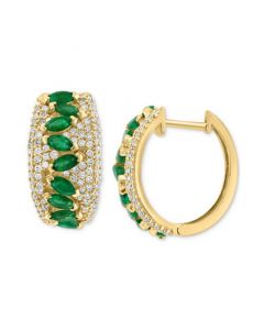 EFFY® Emerald (1-5/8 ct. t.w.) & Diamond (5/8 ct. t.w.) Hoop Earrings in 14k  Gold