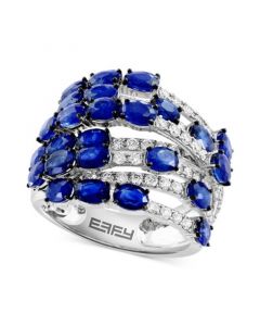 EFFY® Sapphire (5-7/8 ct. t.w.) & Diamond (3/4 ct. t.w.) Multirow Statement Ring in 14k White Gold