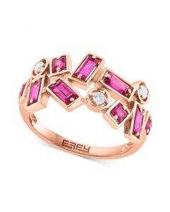 EFFY® Ruby (1 ct. t.w.) & Diamond (1/10 ct. t.w.) Scattered Cluster Ring in 14k Rose Gold