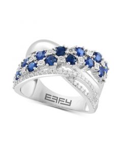 EFFY® Sapphire (1-3/8 ct. t.w.) & Diamond (1/5 ct. t.w.) Multirow Crossover Ring in Sterling Silver