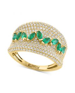 EFFY® Emerald (7/8 ct. t.w.) & Diamond (7/8 ct. t.w.) Pavé Concave Statement Ring in 14k Gold