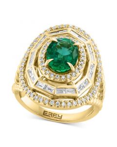 EFFY® Emerald (1-1/2 ct. t.w.) & Diamond (3/4 ct. t.w.) Multi-Halo Ring in 14k Gold