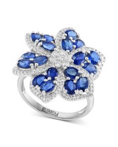 EFFY® Sapphire (4-1/4 ct. t.w.) & Diamond (1/2 ct. t.w.) Flower Ring in 14k White Gold