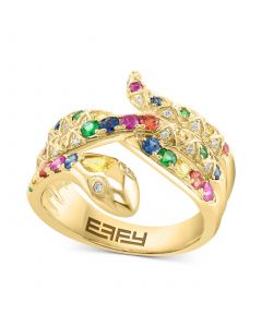 EFFY® Multi-Gemstone (1 ct. t.w.) & Diamond (1/10 ct. t.w.) Snake Ring in 14k Gold