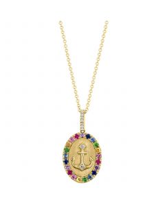 EFFY® Multi-Gemstone (1/2 ct. t.w.) & Diamond (1/20 ct. t.w.) 17-1/2" Anchor Pendant Necklace in 14k Gold